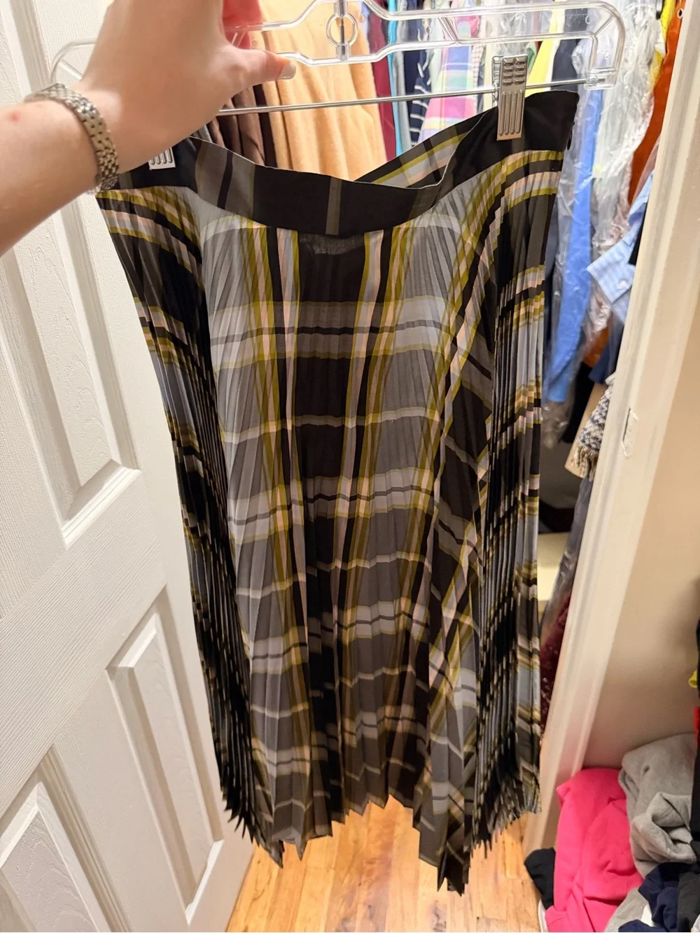 Tory Burch Sunburst Madras Plaid Pleated Silk Skirt